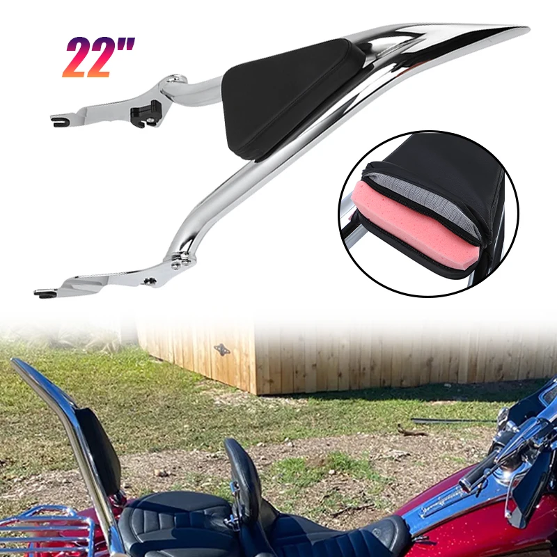 

22'' Motorcycle Detachable Passenger Rear Backrest Sissy Bar Chrome For Harley Touring Road King Electra Glide 121cvo 2023-2024