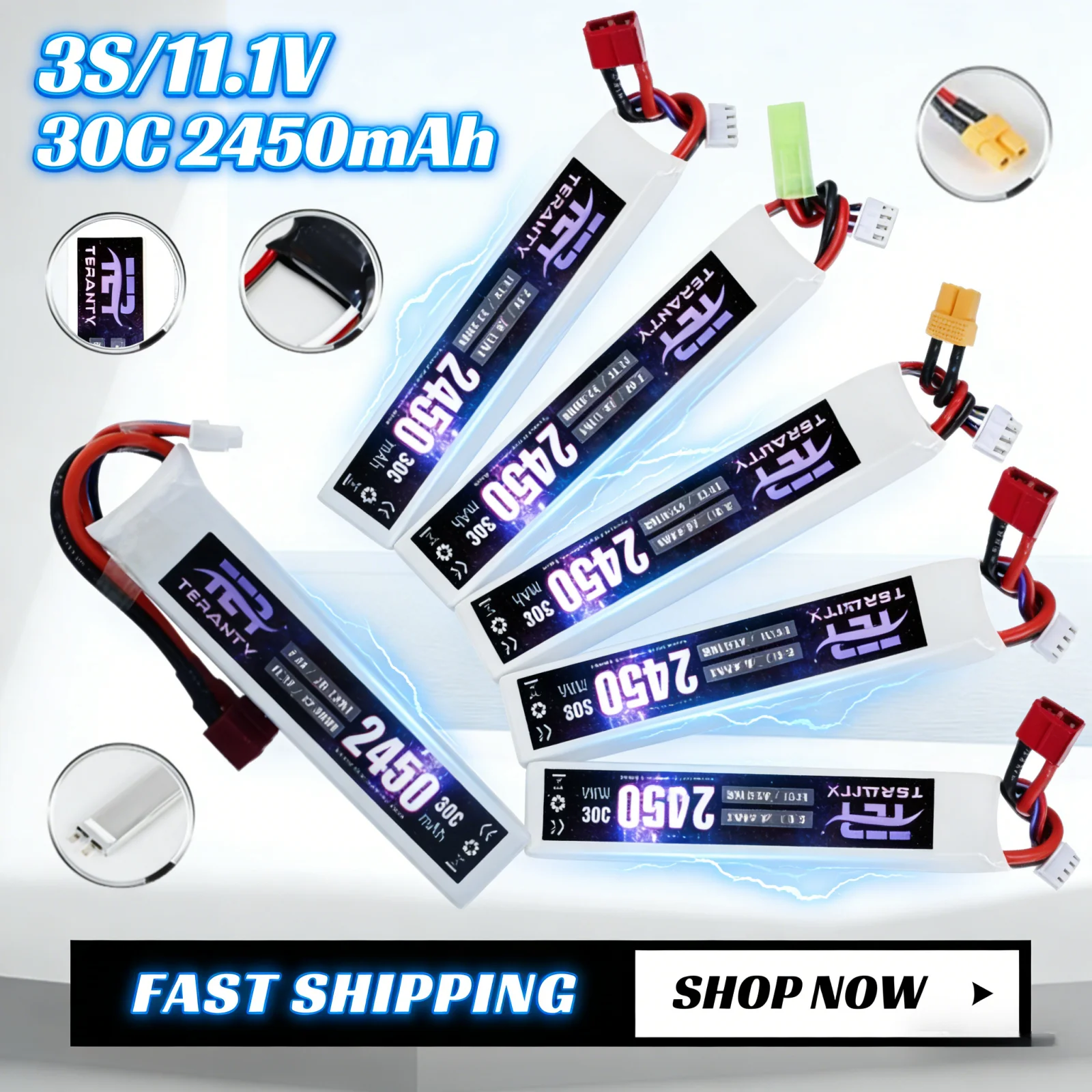 

11.1V 3S 2450mAh 30C Lipo Battery Deans T Plug High Discharge for Airsoft Gun Water Gun RC Car Drone Vehicle Electric Toy