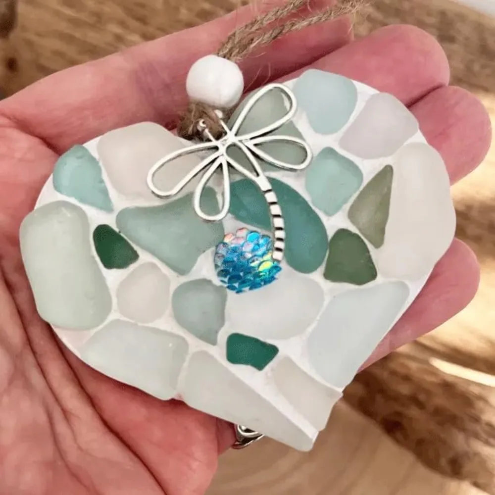 Mermaid Scale Glass Mosaic Hanging Heart Hanging Ornaments Exquisite Design Small Sea Glass Mosaic Hanging