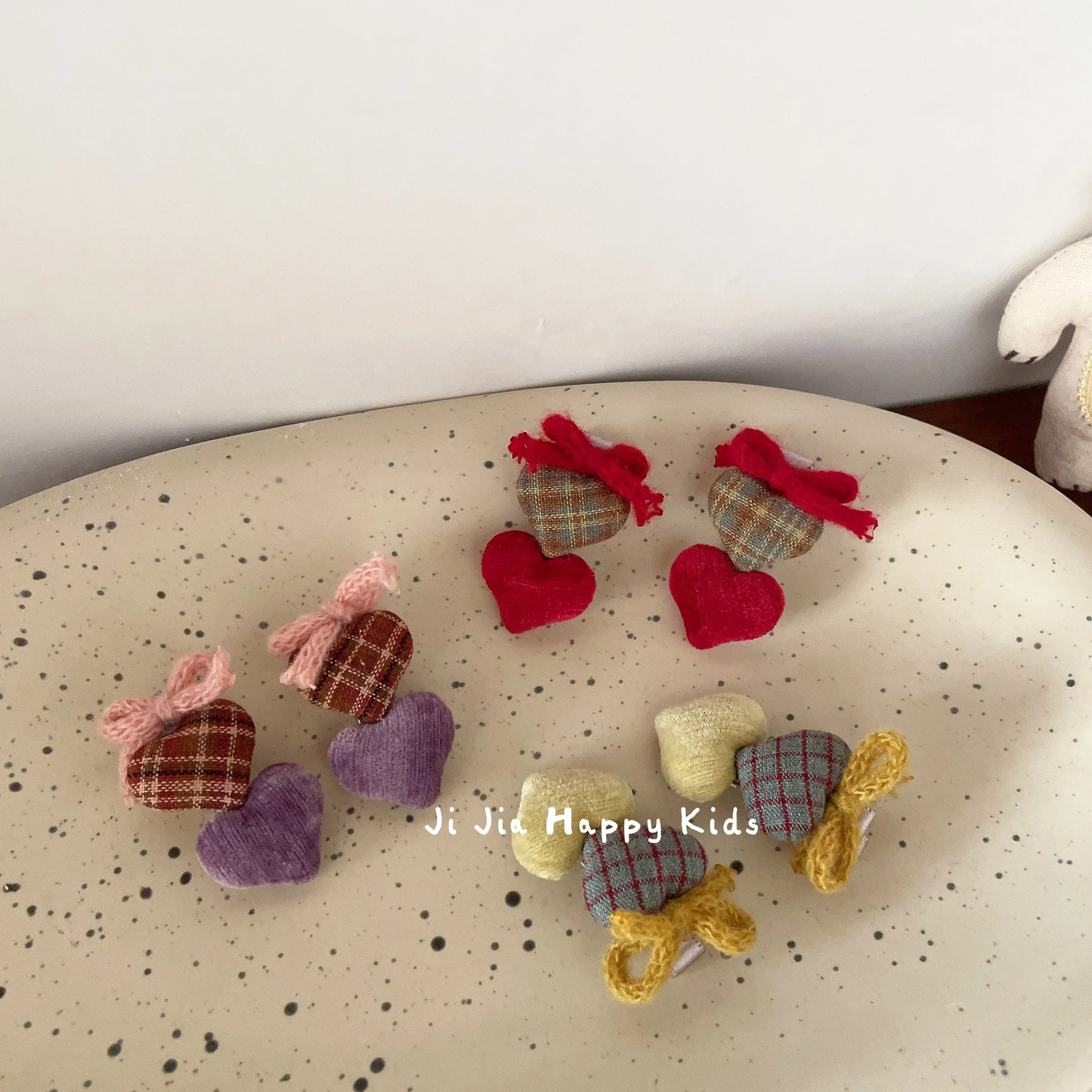 Hair Clips Hair Ties Kids Small Plaid Heart Bow Yarn Ponytail Bun Scrunchie Headwear Accessories Lightweight Sweet Daily