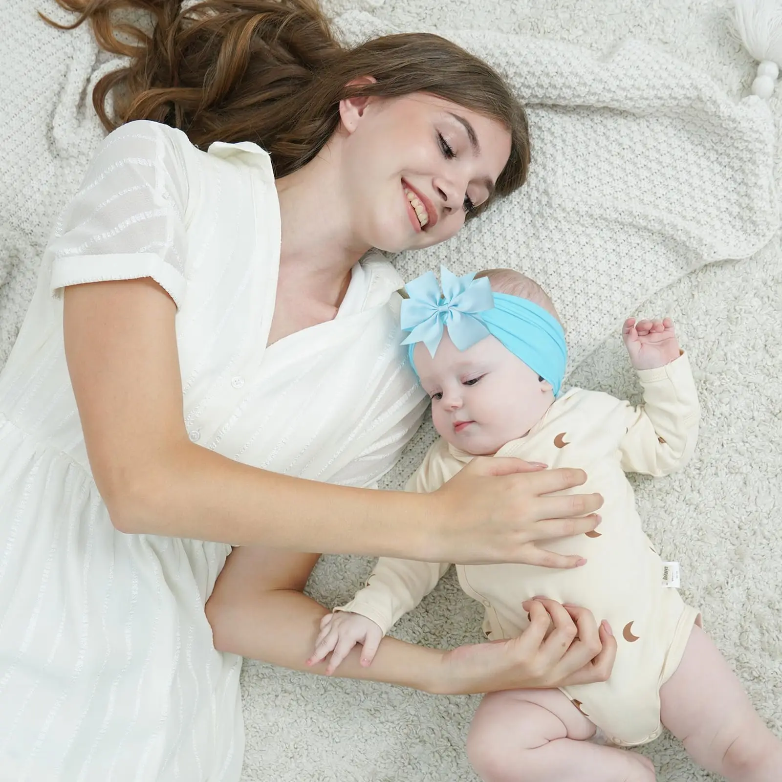 20 Stück Zufällige Farben Große Schleifen-Stirnbänder für Babymädchen, Breiter Nylon-Turban, Neugeborenen-Schleifenkopfbedeckung, Haaraccessoires – Detail 2