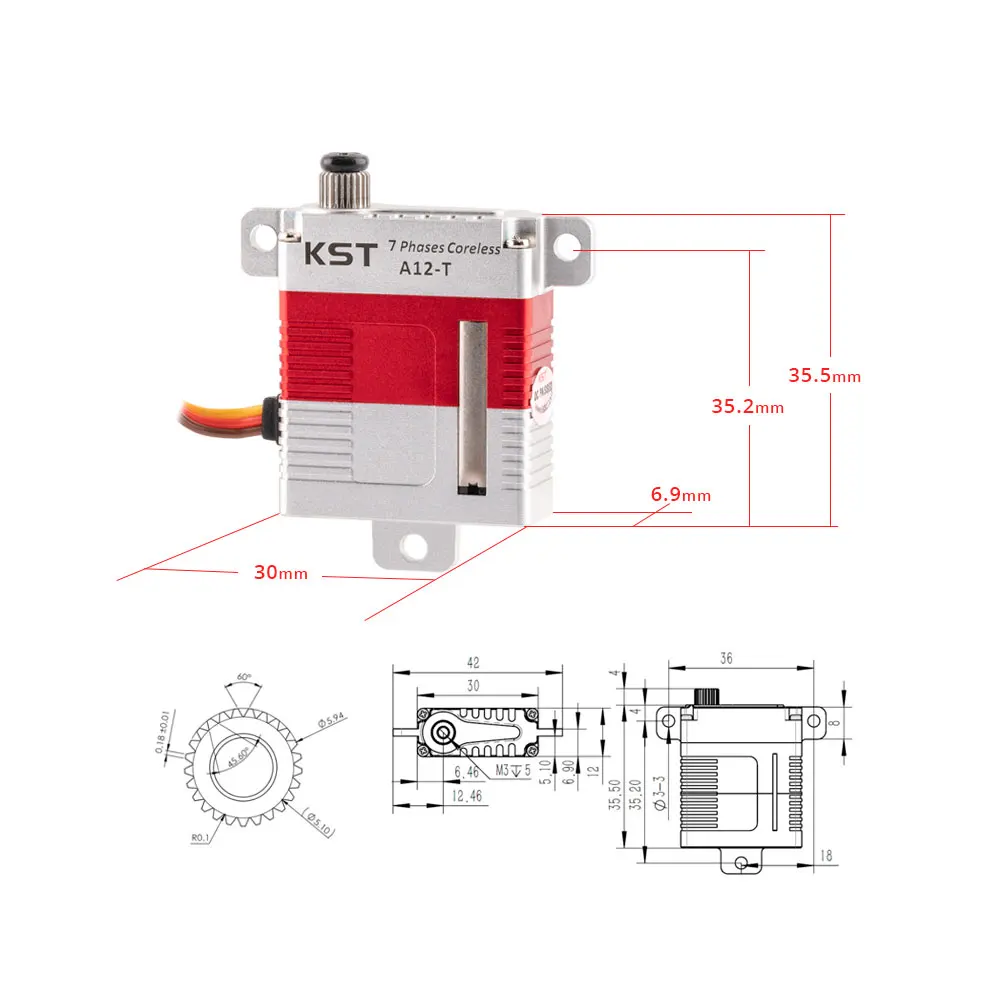 KST A12-T 0,12 s 20,39 kg/cm Cyfrowe serwo skrzydeł z metalową przekładnią HV Szybowiec