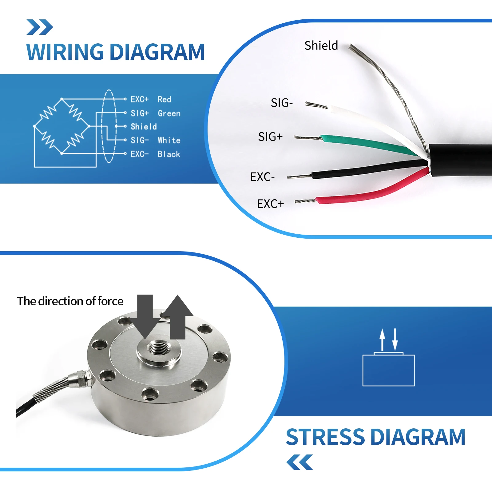 Load Cell Sensors Tension and Pressure Force Weight Sensor Spoke Type Range 50KG/100KG/200KG/300KG/500KG/1T/2T for Scale Test