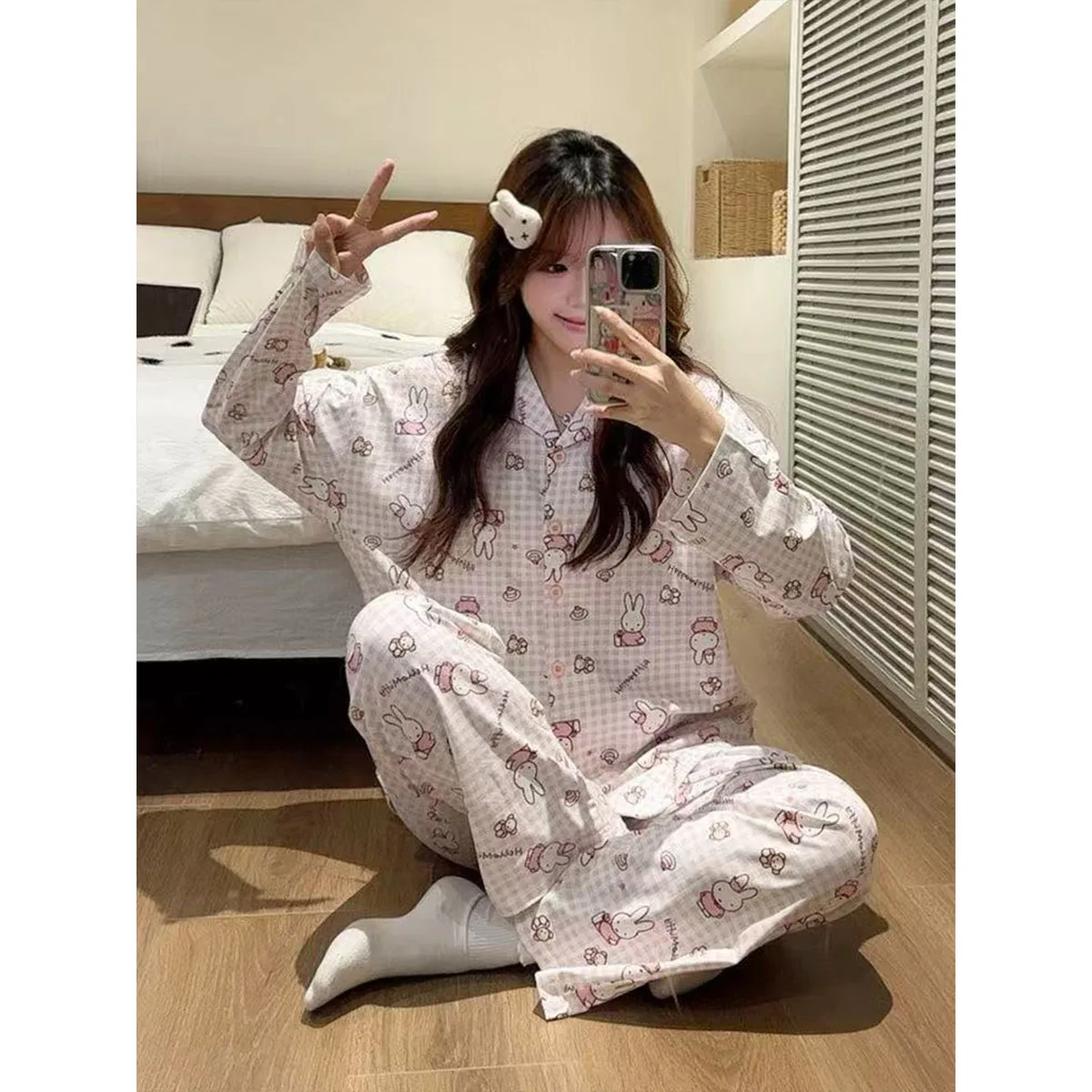 

Miffy Kawaii Cartoon Spring and Autumn Home Pajamas Cute Rabbit Anime Pajamas of Long Sleeves and Long Pants Sweet Girl Pajamas