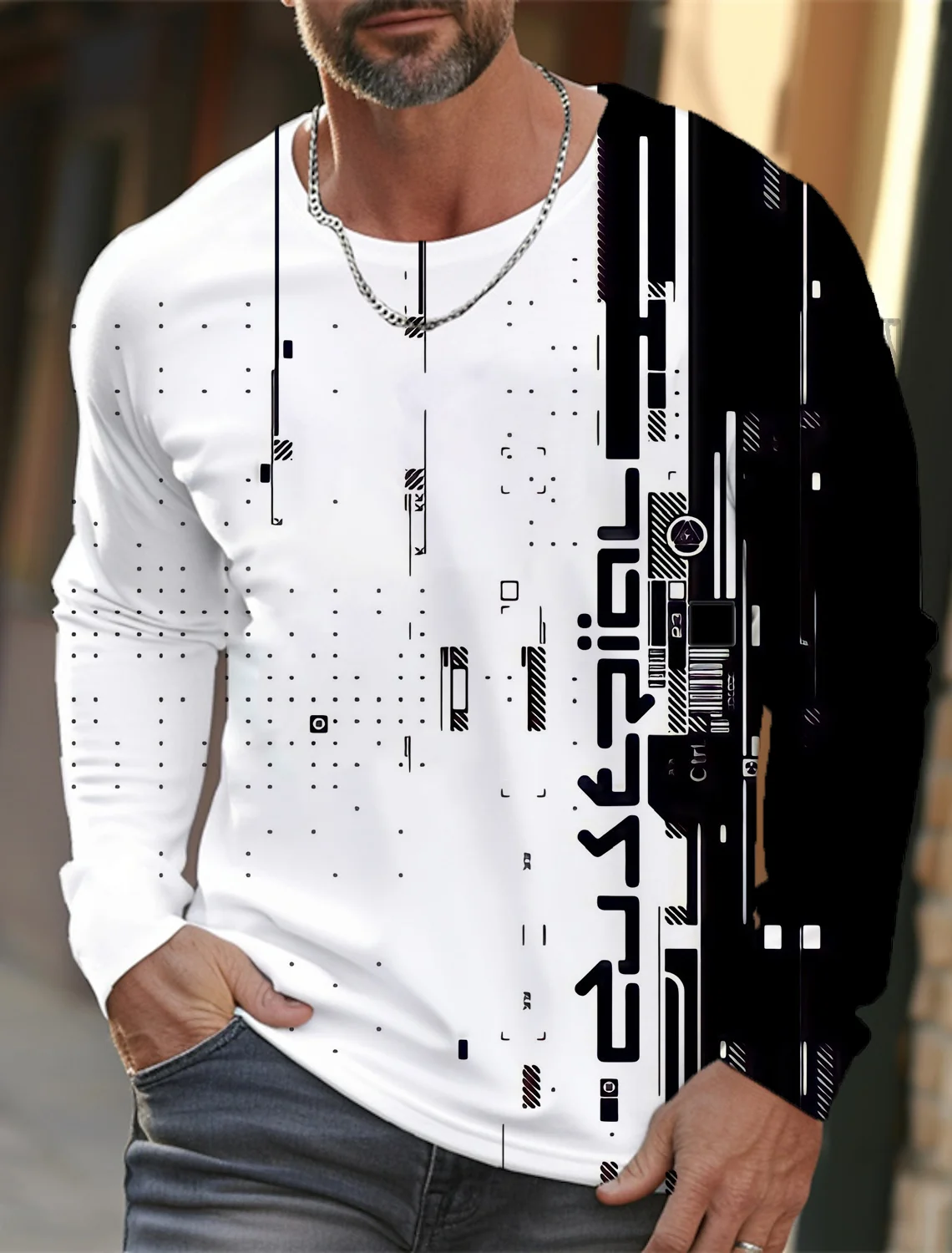 Simple New Men's Sports Quick-drying Long-sleeved T-shirt 3D Printing High-definition Sports Men's Autumn Casual Round Neck Tops