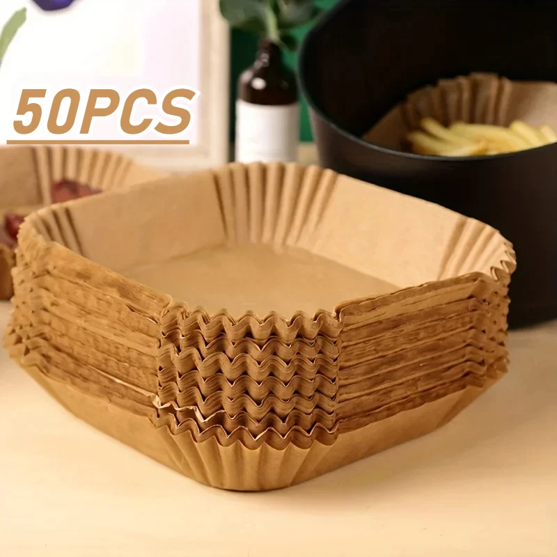 30/50PCS Air Fryer Paper Square Silicone Paper Baking Suitable for Most Air Fryers Accessories Bakeware Kitchen Dining Bar
