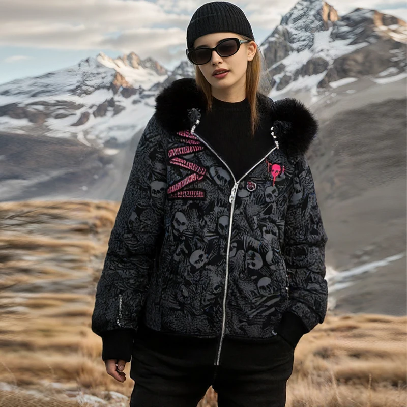 

Y2K women clothing arcane American Vintage Subculture Black Hoodies Jacket New Punk Style Collar Coats Skull Printed Outwear