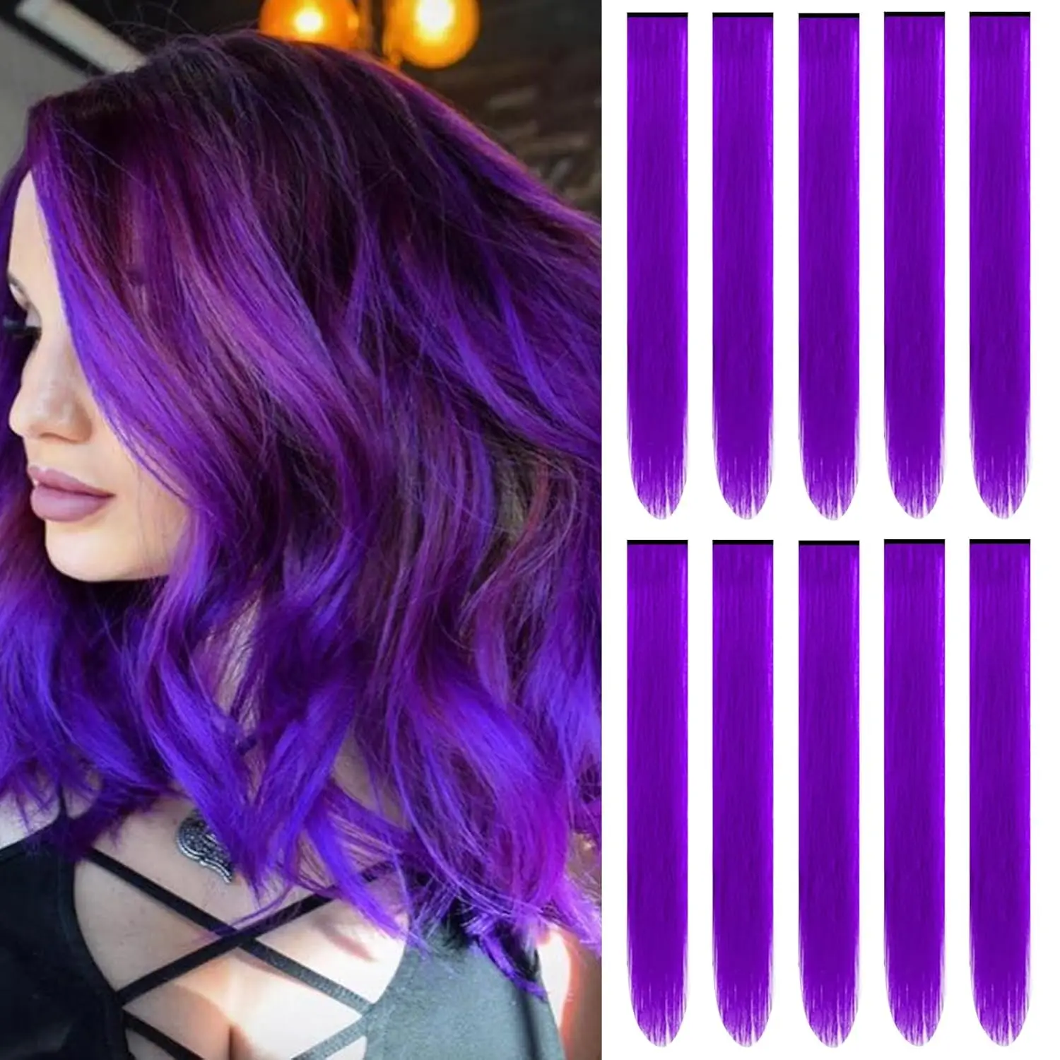 10pc Colored Hair Extensions Clip in Set