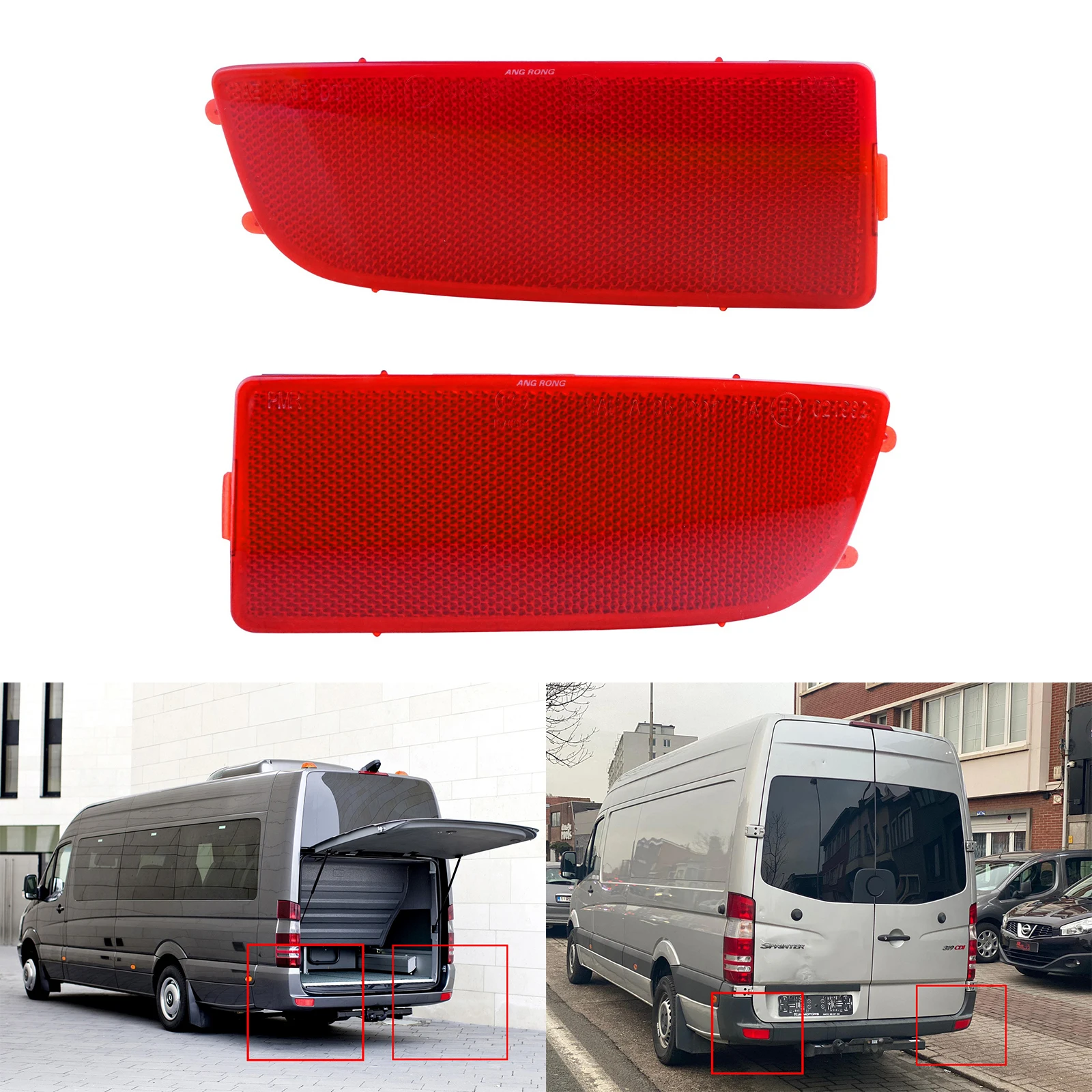 

2x Red Rear Bumper Reflector Tail Light Assembly Cover For Mercedes Sprinter W906
