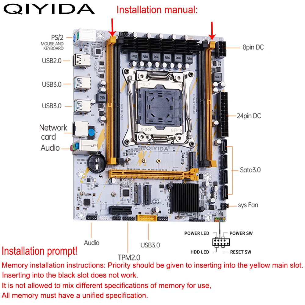QIYIDA X99 Motherboard Set Kit LGA2011-3 Xeon E5 2680 V4 CPU
