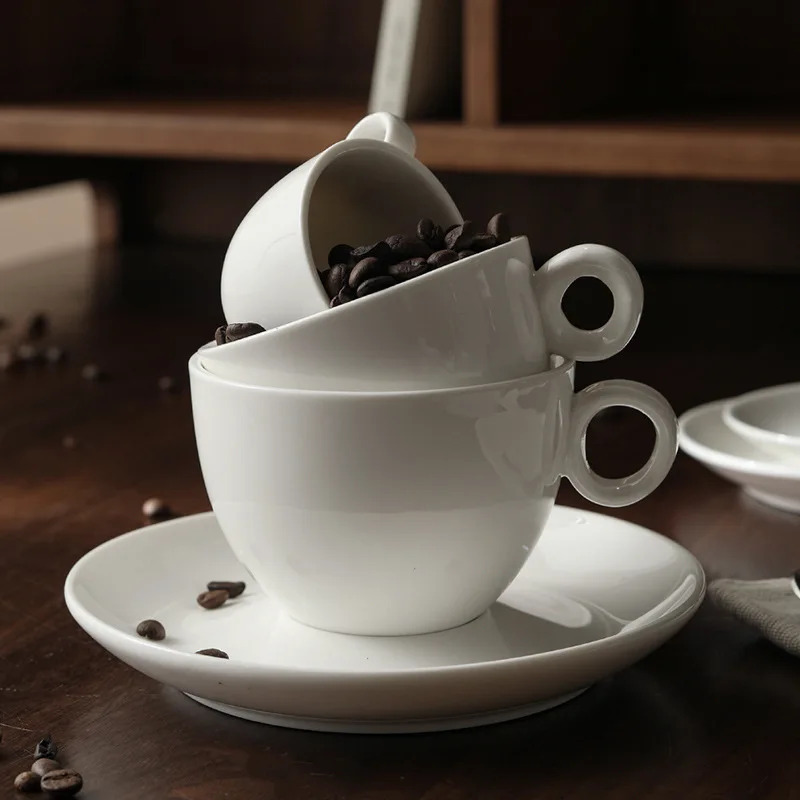 70ml Italian Style Espresso Cup And Plate Set Classical White Thickened Ceramics Coffee Glass And Saucer Dropshipping - view 4