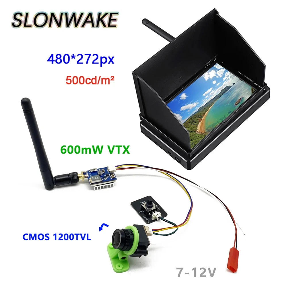 5.8G 40CH Video VTX Pit/600mW Transmitter TS5823 Pro and CMOS 1200TVL Camera with 4.3 Inch LCD FPV Monitor 480*272px Screen