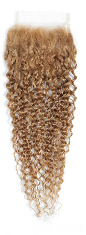 HairUGo 27# Honey Blonde Kinky Curly Closure 4x4 Lace Closure 10''-20'' 100% Human Hair With Baby Hair Remy Hair Closure