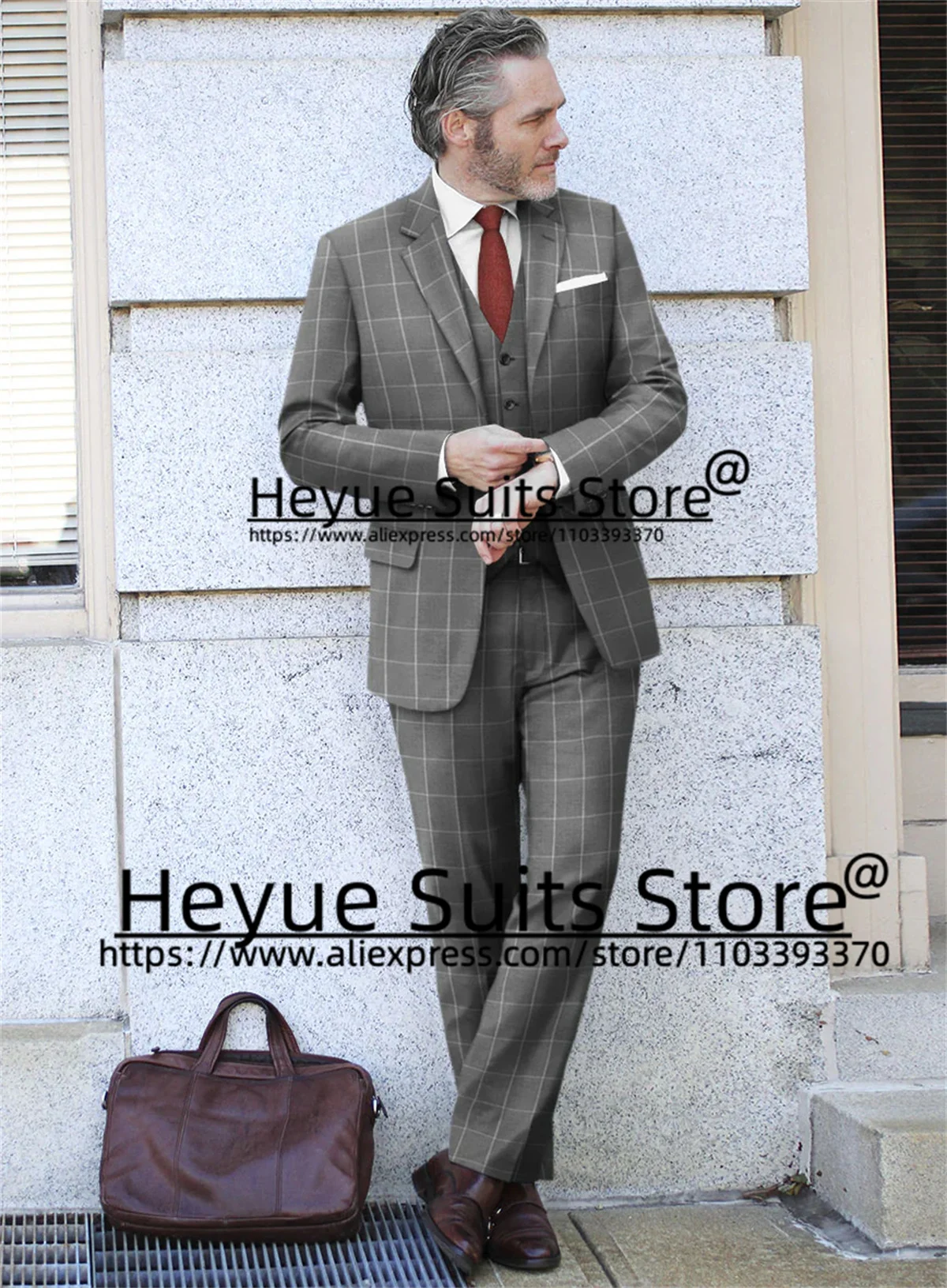 

Luxuly Italian style Gray Plaid Suits For Men Slim Fit Tailor Made Groom Wedding Tuxedos 3Pieces Sets traje de hombre elegante