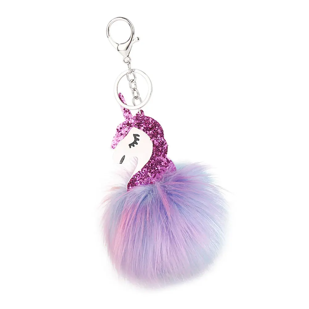 

Glitter Unicorn Keychain Cute Colorful Ball Keyring Charm Key Holder Horse Head Unicorn Keyring