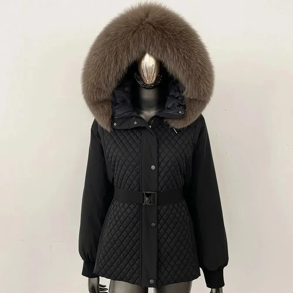 

Winter 2025 Natural Raccoon Fur Coat Collar Hooded Thick Warm Loose Duck Down Coat Outerwear Real Fox Fur Women Puffer Jacket