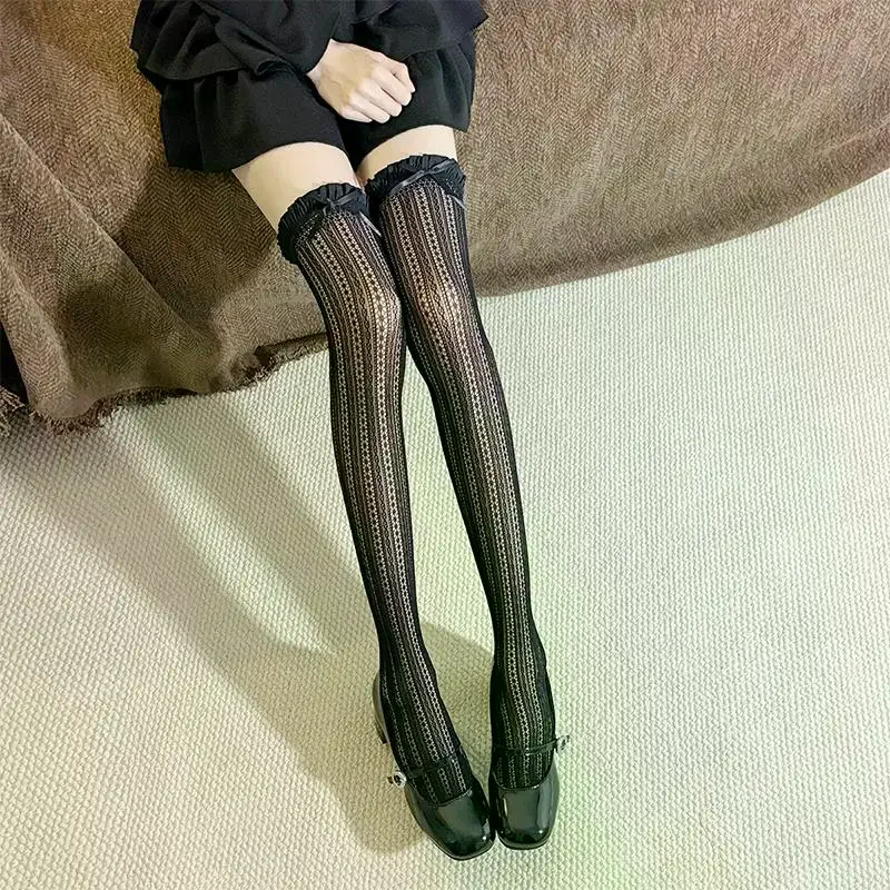 Ballet-Style Bow Over-The-Knee Socks Lace Socks Jk Style Openwork Mid-Calf Socks Lolita Style