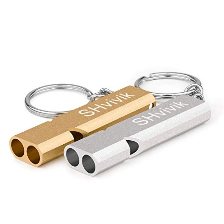 緊急ホイッスル 2 個 プレミアム安全サバイバルホイッスル ランヤードキーチェーン付き 高音ダブルチューブ アウトドアハイキングキャンプ用