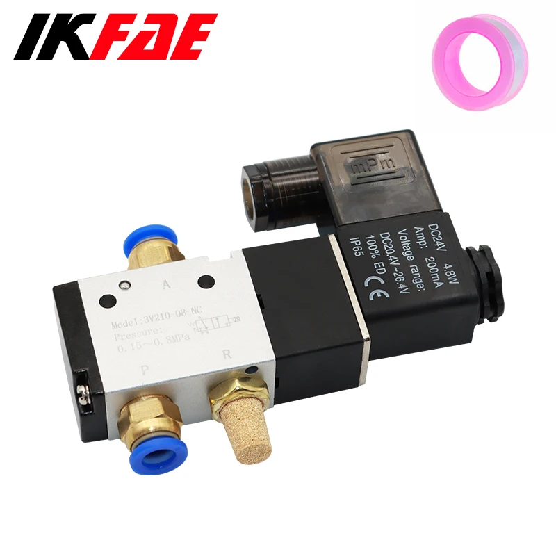 3V210-08 Pneumatic Solenoid Valve 3 Way 2 Position Air Directional Control DC12V DC24V AC110V AC220V