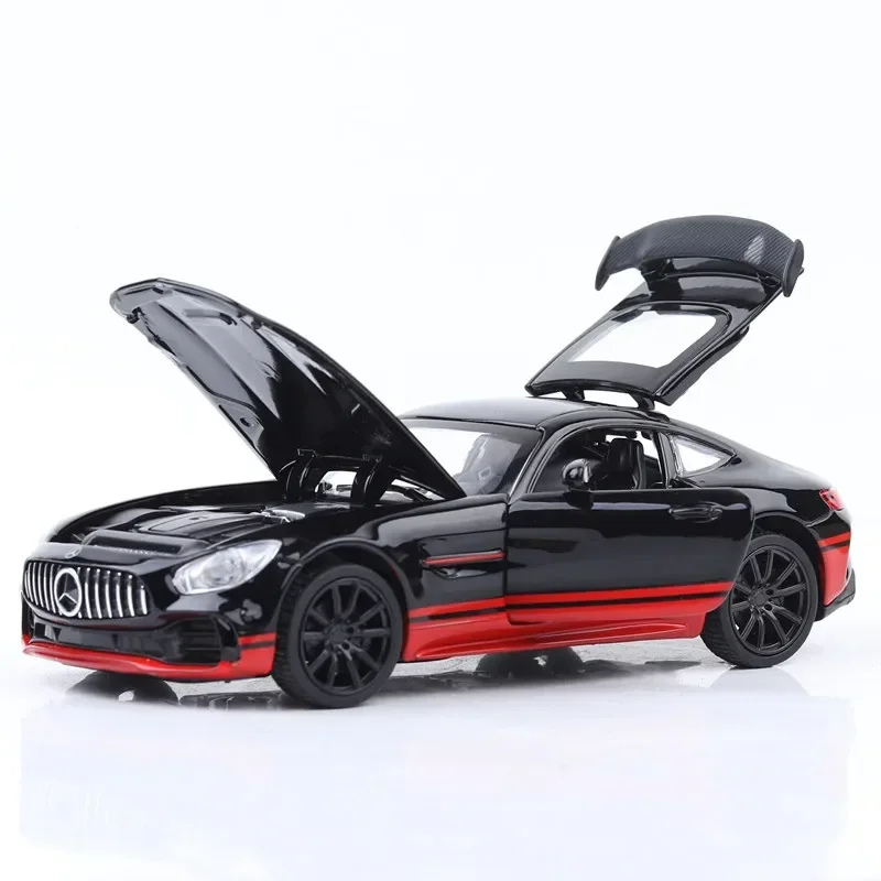 Diecast Alloy Sport Car Model for Children, 1:32, AMG GTR, Pull Back, Som e Leve, Veículos de Brinquedo, Modelos, Presentes de Aniversário