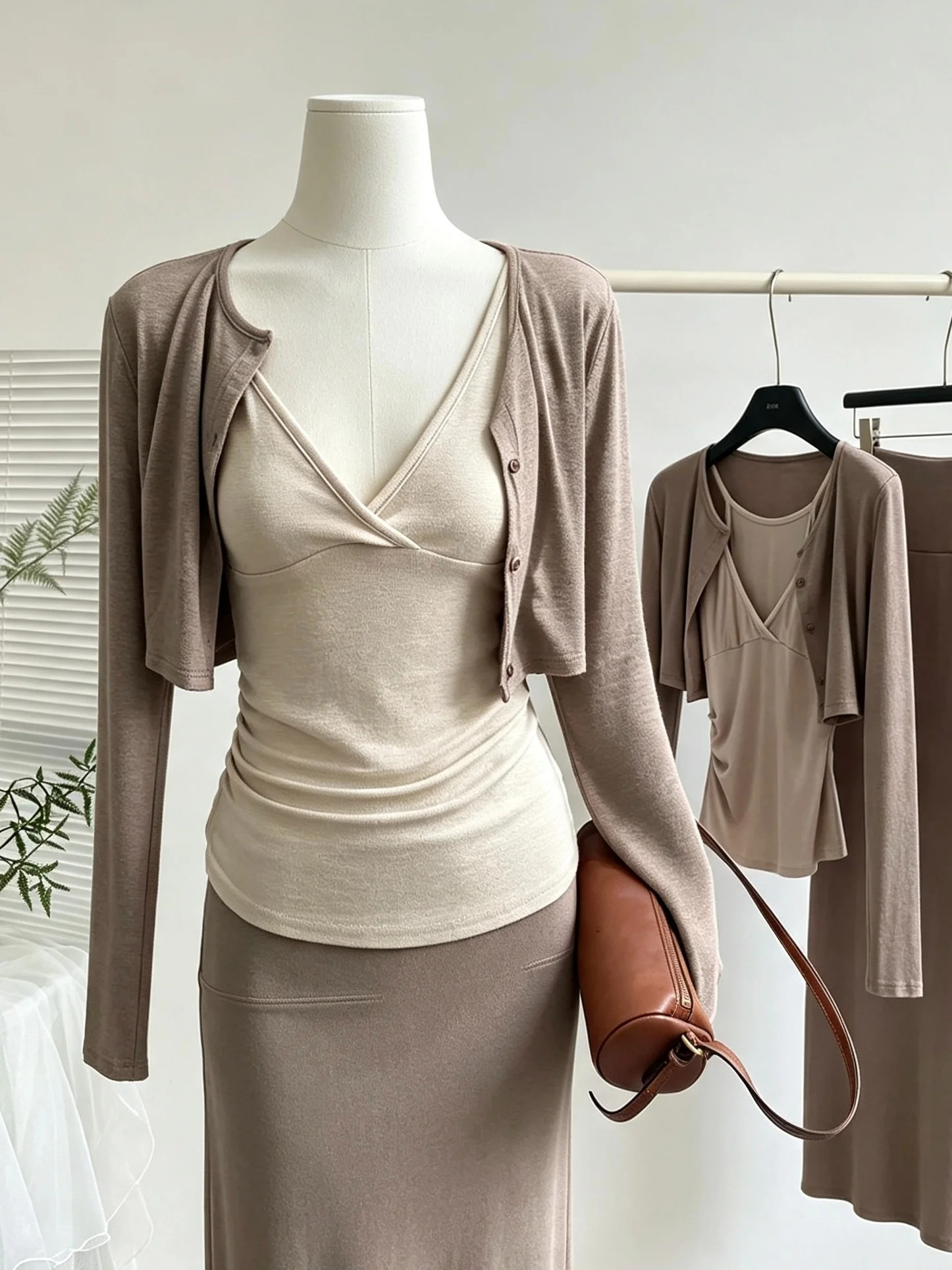 Korean Style Soft Knitted Cardigan And Strap Two-Piece Set Women's Early Autumn New Fashion Versatile Top Commute Friendly