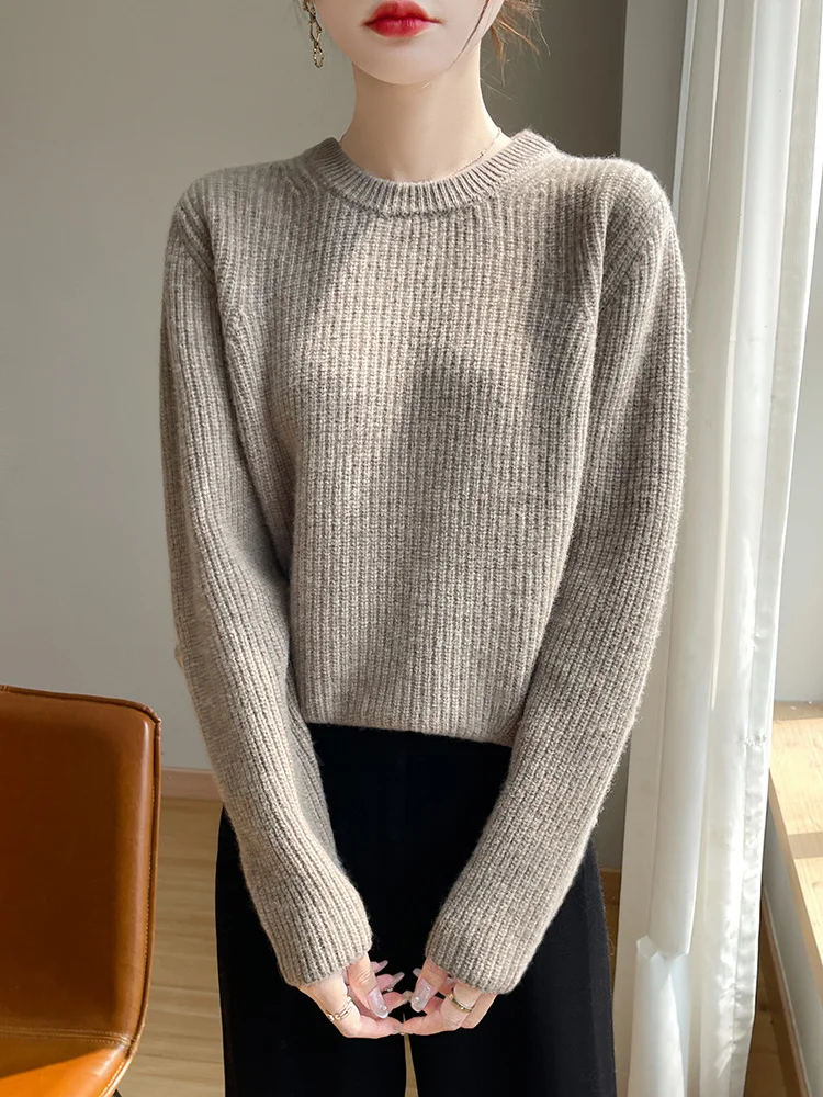 

2024 Classic Autumn Winter Women Sweater Pure Merino Wool Knitwear Solid Korean Style Pullover Long Sleeve Soft Cashmere Clothes