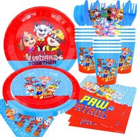 Paw Patrol Birthday Party Decoration Red Cartoon Paw Patrol Theme Tableware Chase Dog Balloons Cup Plate Party Supplies For Kids