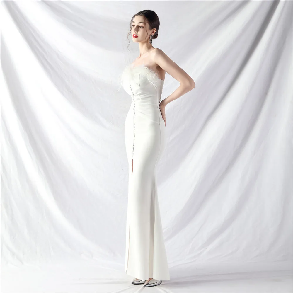 Slim Strapless Backless Front Slit Sexy Long Evening Dress For Women Elegant Mermaid Skirt Wedding Formal Party Prom Gown 2024