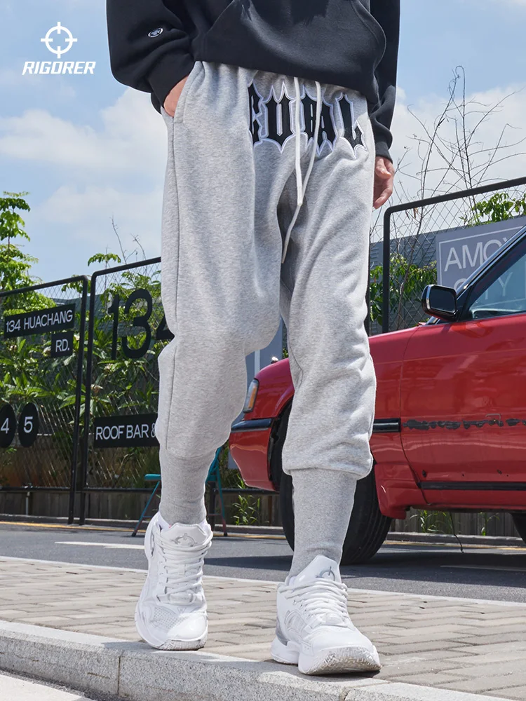 RIGORER Sports Pants Men's Leg-tied Casual American Style Basketball Sweatpants Trousers Knitted Pants Loose Lace-up Pants