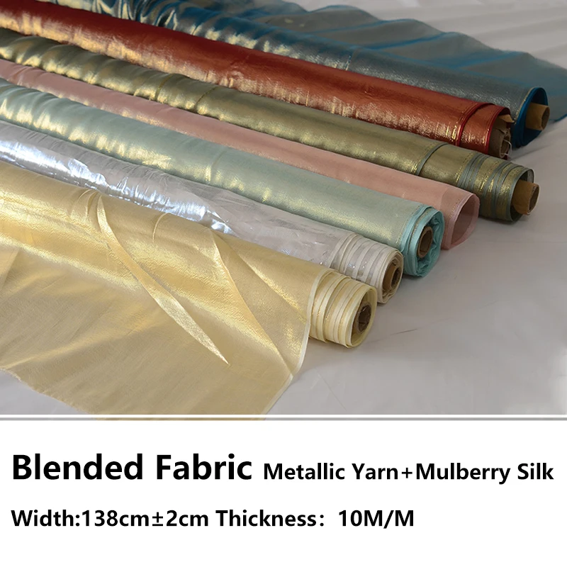 Metallic Yarn And Mulberry Silk Blended Fabric Shiny Luster Cloth Width 138mm 6M/M DIY Cut By Meter