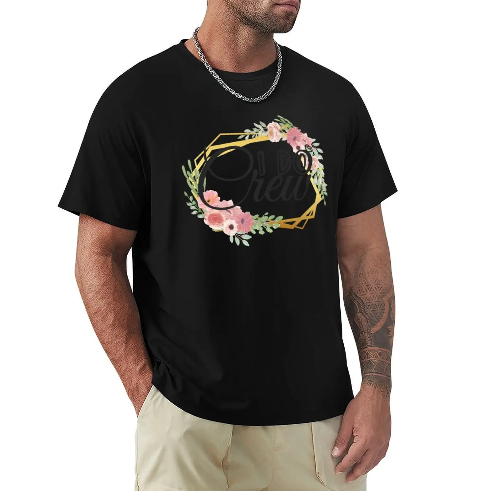 Bridesmaid Crew with Gold Flora Frame T-Shirt man t shirts cotton T-Shirt