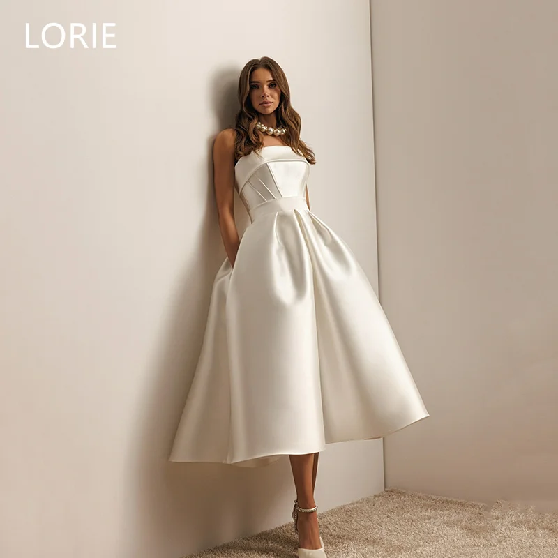 LORIE Sexy A-line Satin Wedding Dresses Mid-calf Sleeveless Bridal Gown Backless Wedding Gowns Customized 2025