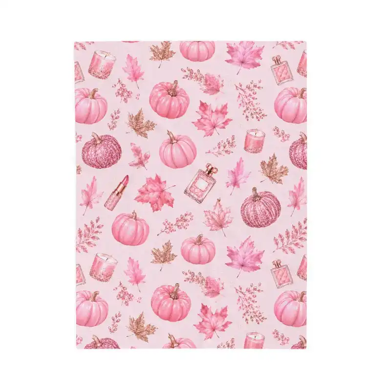 New in 2026Pink Glam Pumpkin Pattern Velveteen Plush Blanket |   Fall Floral Leaves Perfume Bottle
