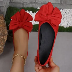 Women Flats Bow Pointed Toe Shoes Female Suede Walking Dress Shoes 2024 Spring Fashion Casual Sandals Shallow Zapatillas Mujer