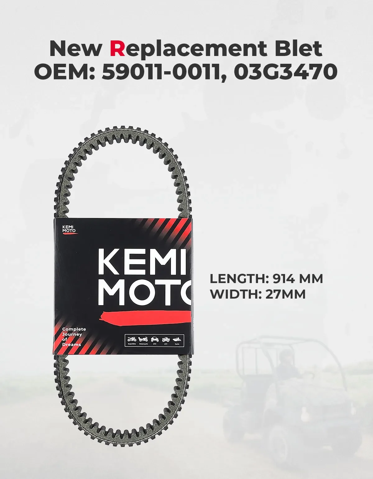 KEMIMOTO-Courroie d'entraînement UTV CVT pour Kawasaki Mule, 600, 610, 05-16, Mule SX 17-22, Combo néoprène, caoutchouc et polyester, 59011-0011, 03G3470