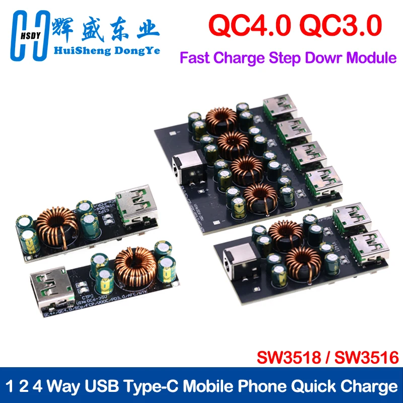 SW3518 / SW3516 QC4.0 QC3.0 1 2 4 Way USB Type-C Mobile Phone Quick Charge Adapter 6-35V Step Down Buck Boost Module