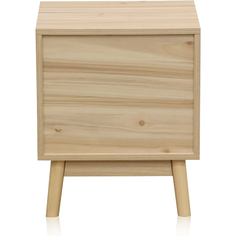 Mesilla Noche 2 Cajones، Estilo Natural Pino Y Ratan، Compacta 40x39x48 سم #6