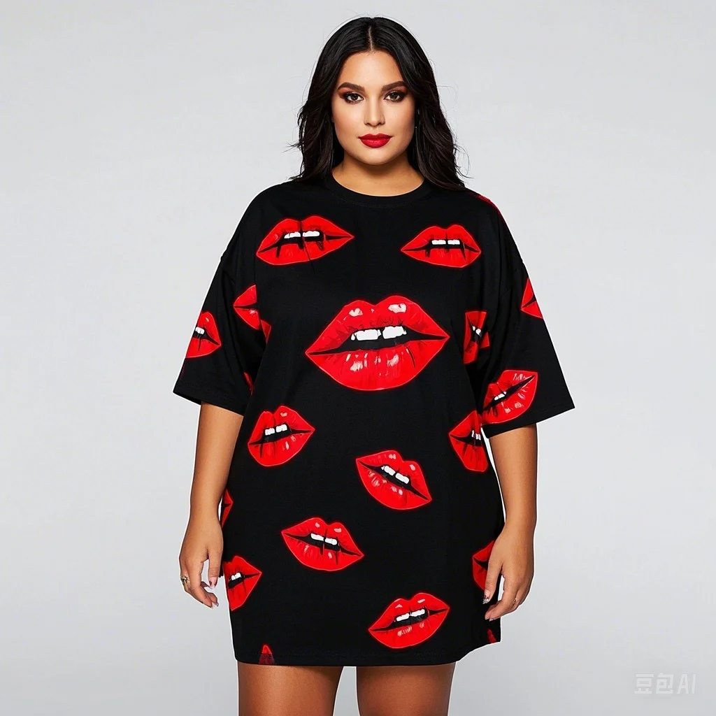 T-shirt à manches courtes pour femmes, grande taille, mode d'été, col rond imprimé en 3D, coupe confortable et ample