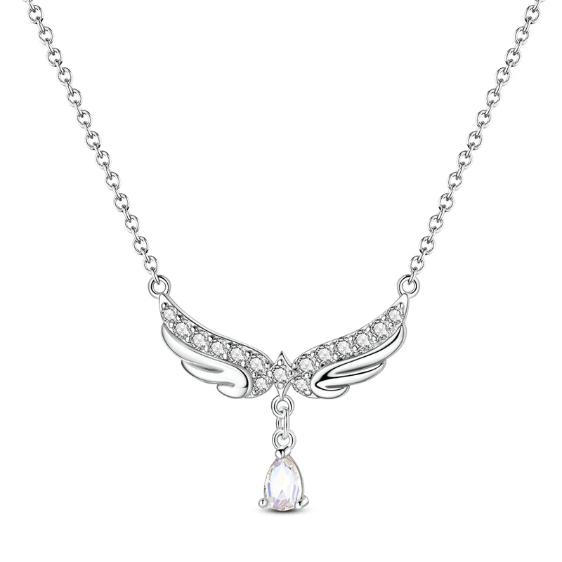 Hot sales 925 Sterling Silver Angel Wings Necklace With Teardrop Zirconia Pendant Elegant Chain Necklace For Women Party Jewelry view 2