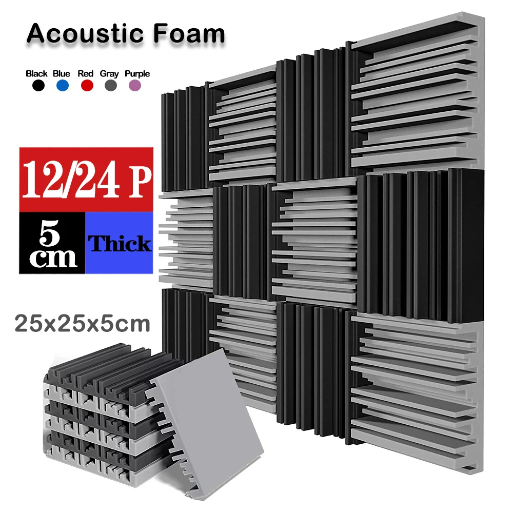 12/24Pcs 25x25x5cm Studio Acoustic Foam Panels Sound Creative Irregularity Soundproof Foam Sponge Pad Absorption KTV Room Wall