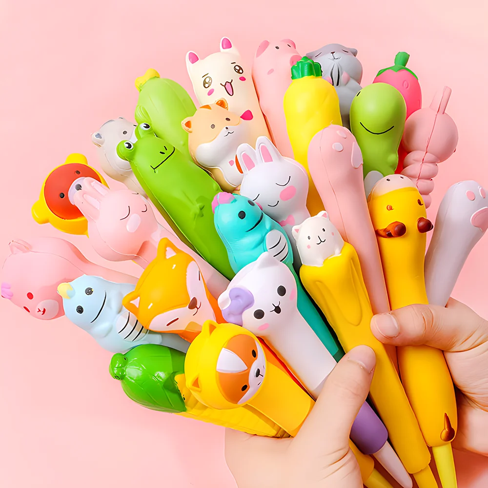 Novelty Squishy Kawaii Pens Cute Cool Gel Pen Writing Anti-stress Rotating Fidget Toy Foam Spinning Kids Adult School Stationery