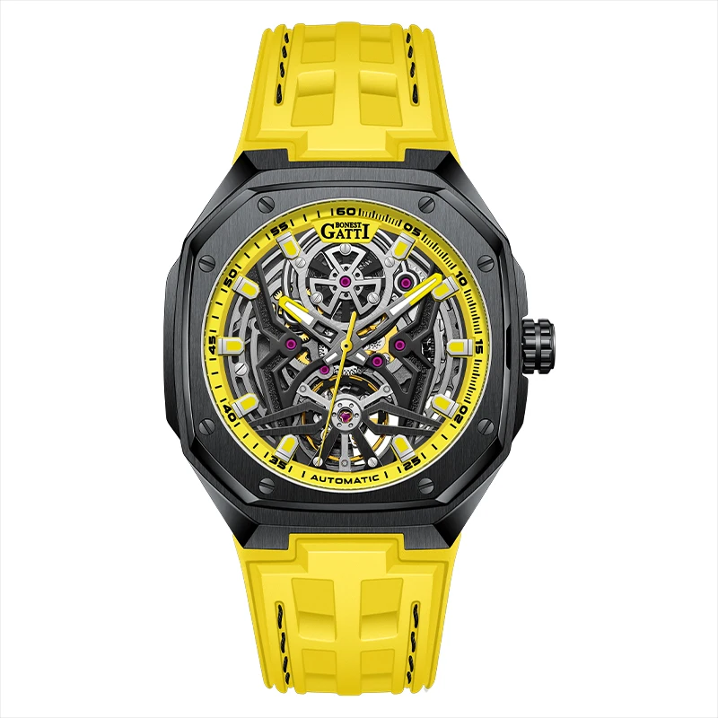 BONEST GATTI 2026 New Fashion Men's Mechanical Watch Rubber Strap Men's Stainless Steel Dial 50m Waterproof Sapphire Glass