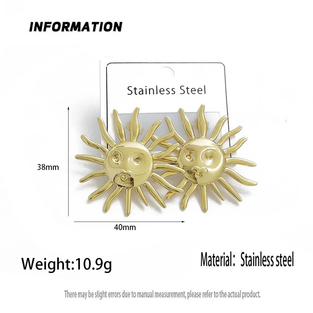 Charming heavy metal starfish jellyfish sun 18K women's earrings, waterproof and non-fading stainless steel, wife gift
