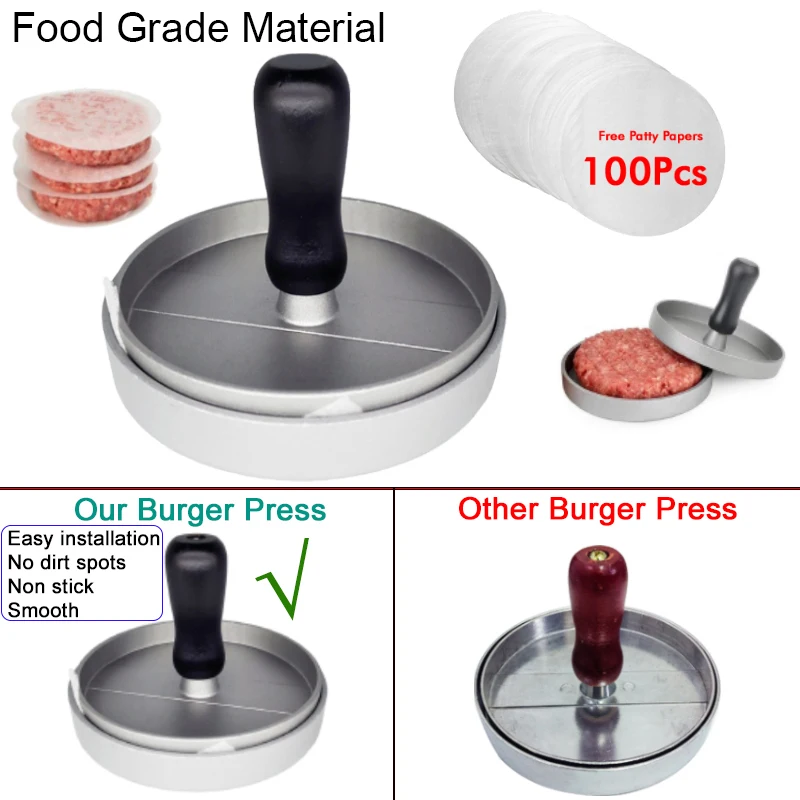 Molde de hamburguesa de aluminio para máquina de hamburguesas, máquina de hamburguesas sin adherente con 100 papeles de Patty