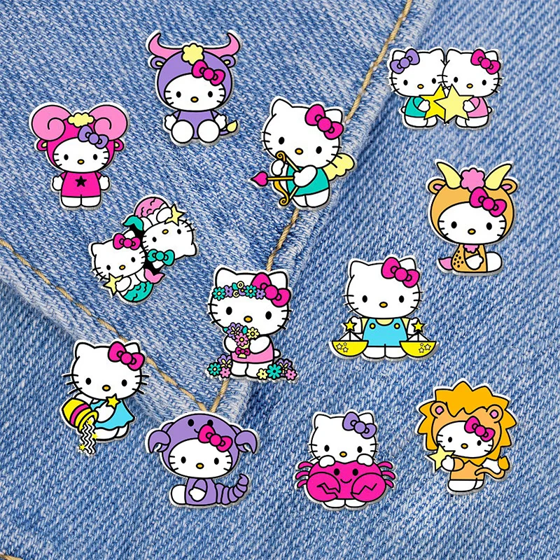 Sanrio Hello Kitty Brooch Constellation Series Cute Kitty Resin Collar Pin Children's Clothing Decorative Badge Wholesale Gifts