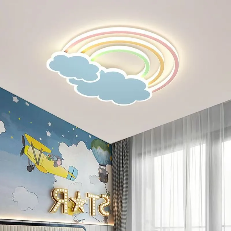 Minimalist Ceiling Lights for Children's Bedroom Cafe Full Spectrum Intelligent Voice Cartoon Cloud Rainbow Shaped Ceiling Lamps