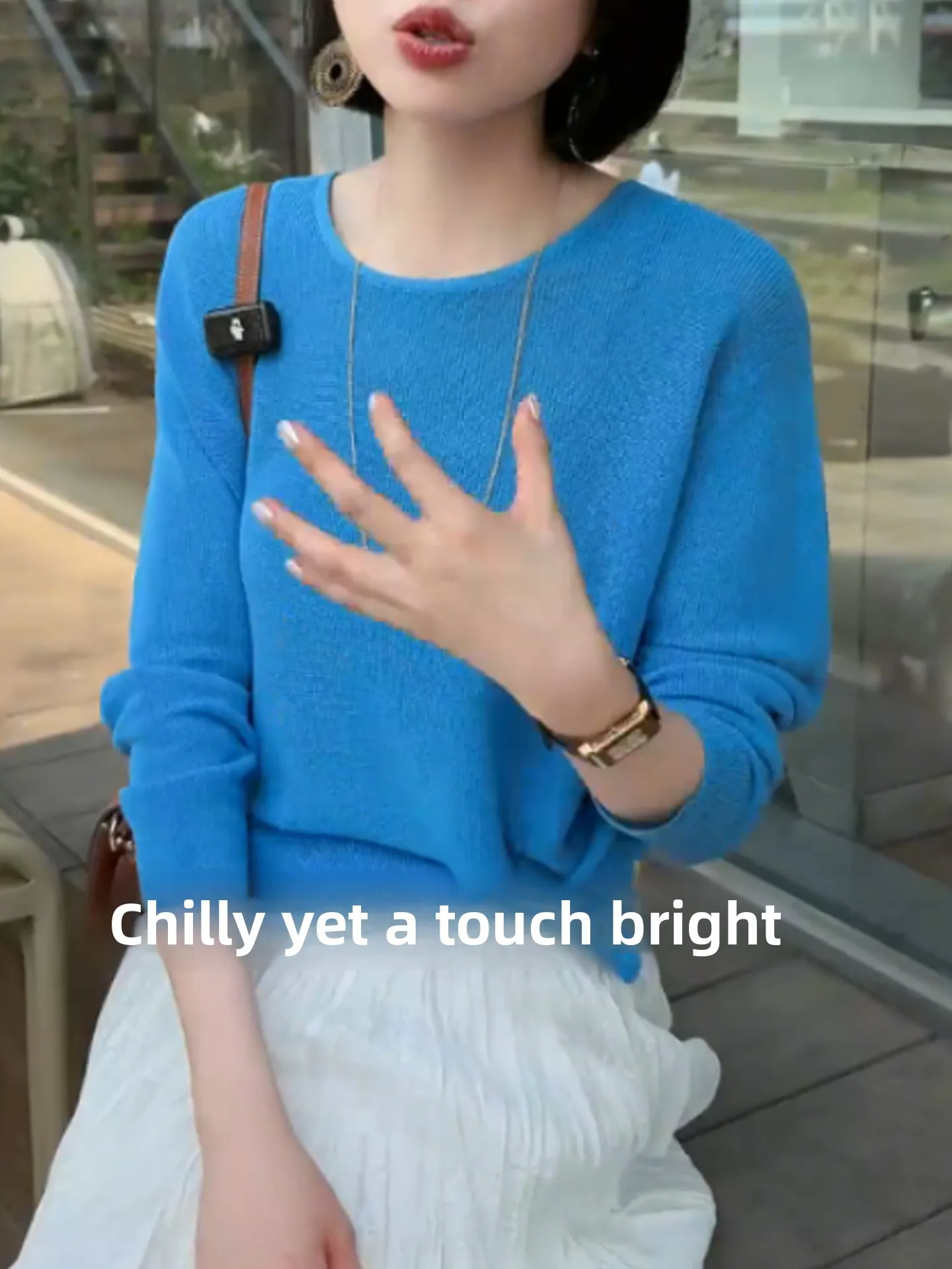 

Simple round Ne Long Sve Knitted Top Loose Fit Color Design Summer Faion Slimming Versatile Commute Sle Women'...