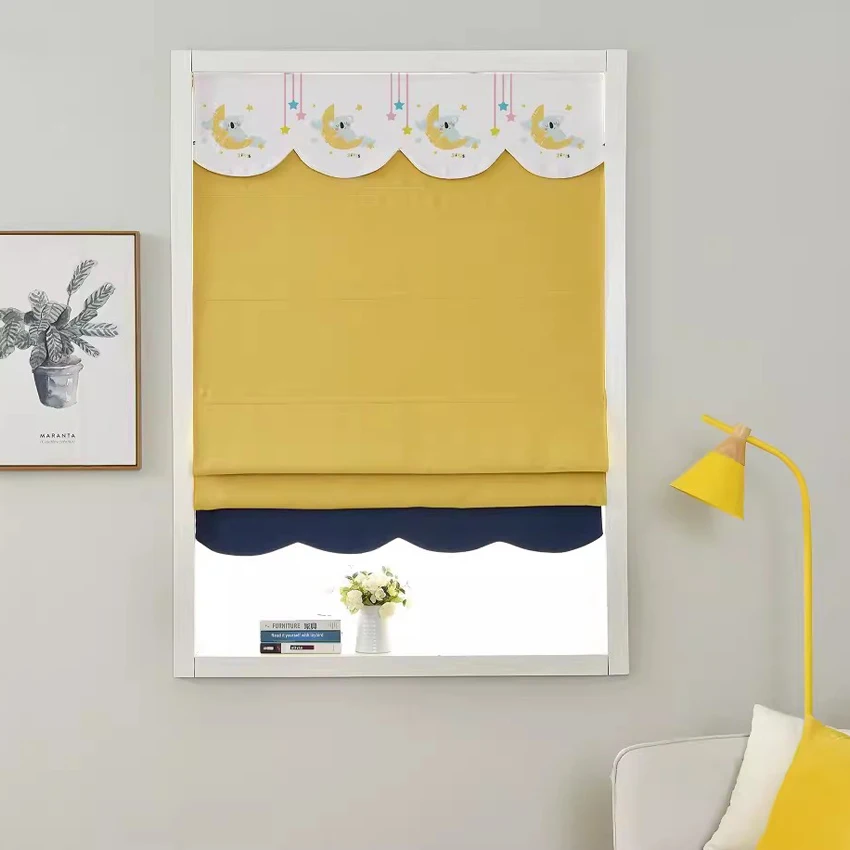 

Modern Yellow With Moon Pattern Head Custom Made Roman Shade Light Filter/Blackout Window Blinds For Living Room Easy to Install