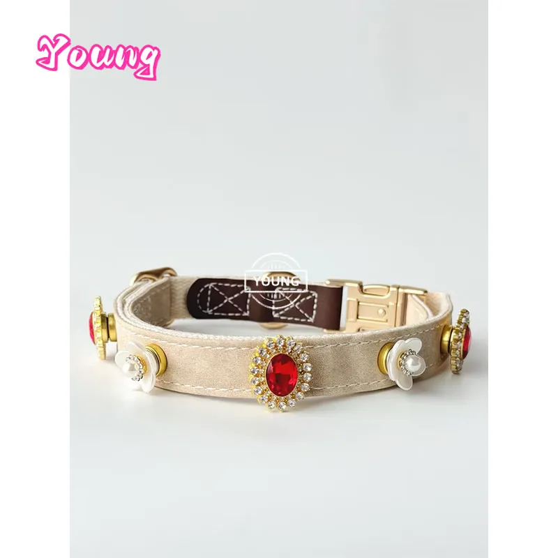 Hondenhalsband- en riemsets met snelontgrendelingsgesp, leren halsband voor huisdieren met D-ring, luxe halsband met strasssteentjes voor grote, middelgrote en kleine honden.