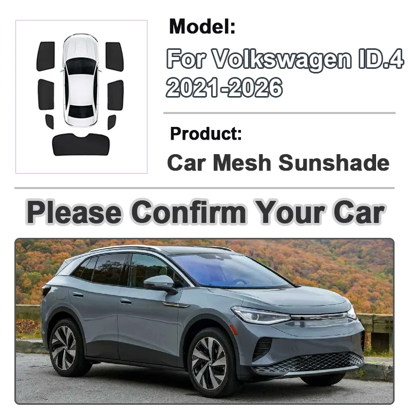 

Сетчатый солнцезащитный экран для автомобиля Volkswagen VW ID 4, аксессуары 2021-2026 E21, магнитные солнцезащитные козырьки на окна, защита от УФ-излучения, автомобильные шторки, инструменты для установки